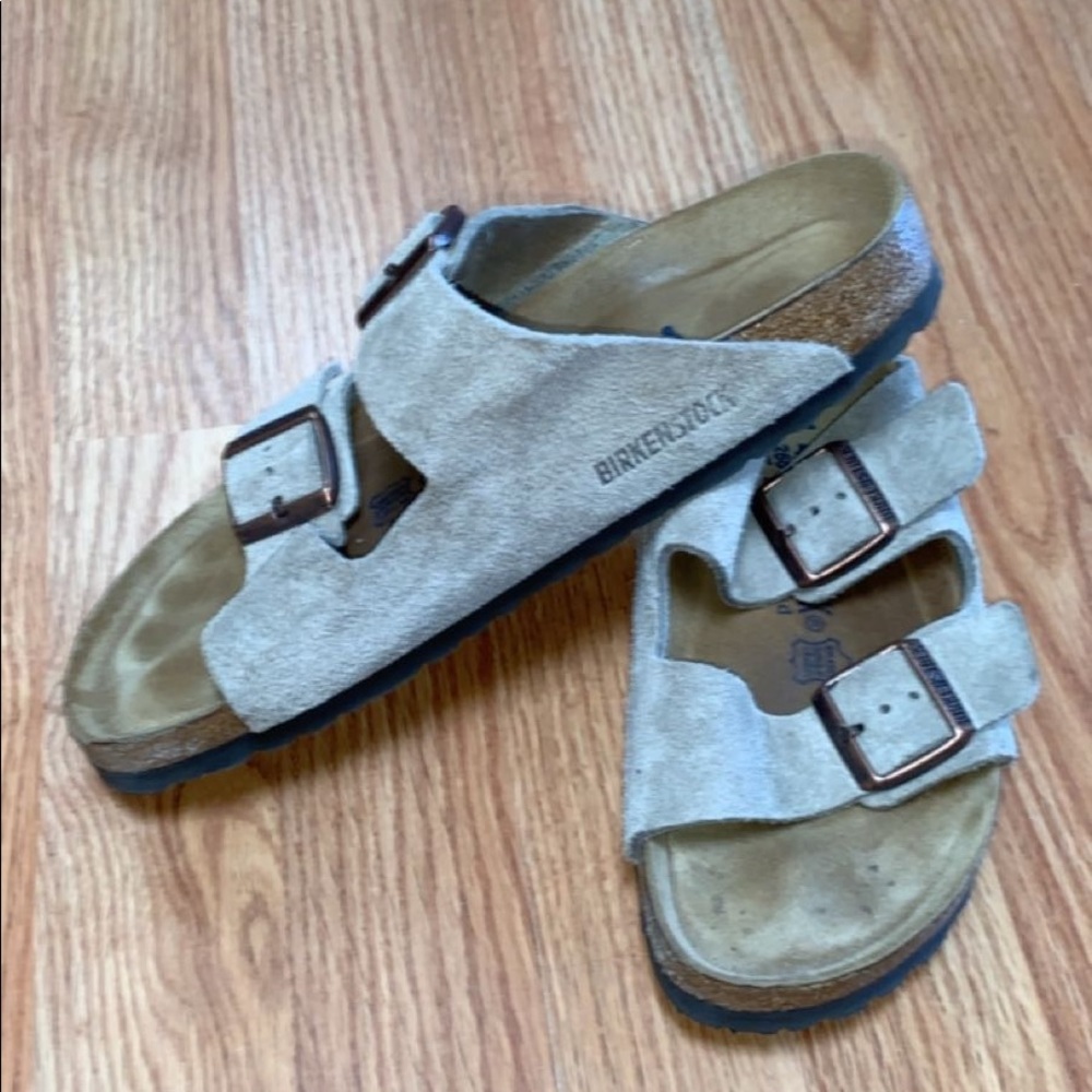 Arizona Suede Leather Birkenstocks- Taupe